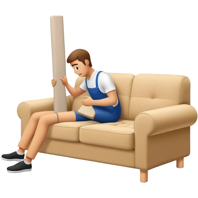 man assembling sofa in ikea emoji