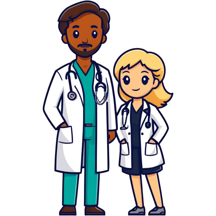 Brown man doctor with blonde woman emoji