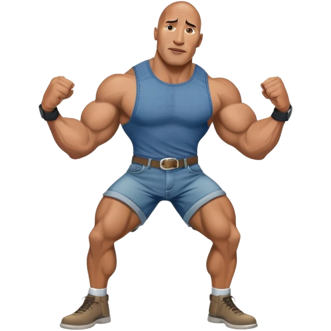 Dwayne the rock Johnson flexing in denim short shorts emoji