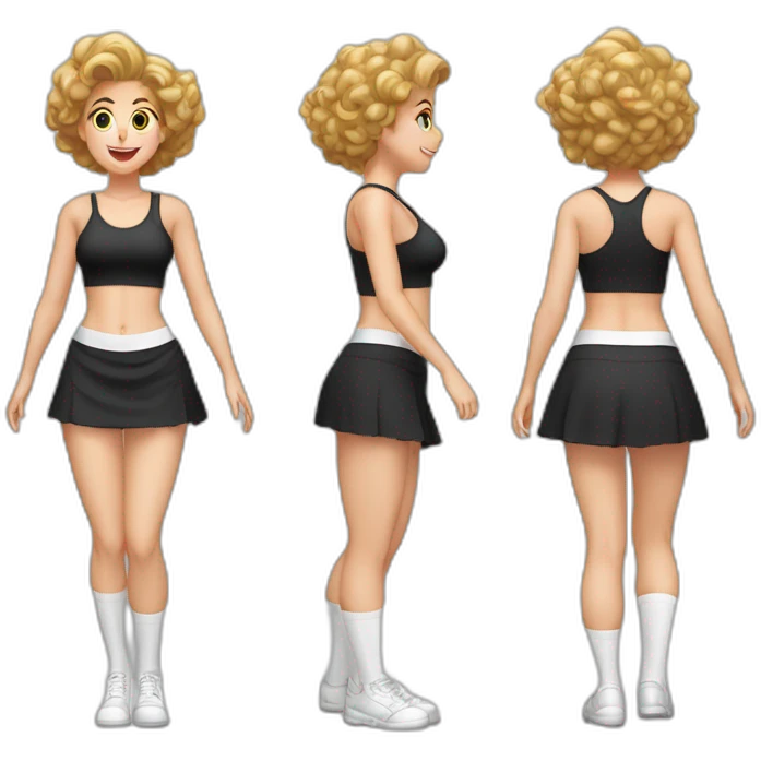 full-body-caucasian-curvy-beauty-jumping-short-black-skirt-back-and-front-views-strong-wind-white-knickers-long-white-socks emoji