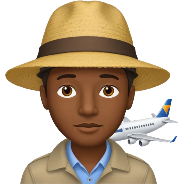 Visage homme créole réunionnais avec chapeau arrive avion emoji