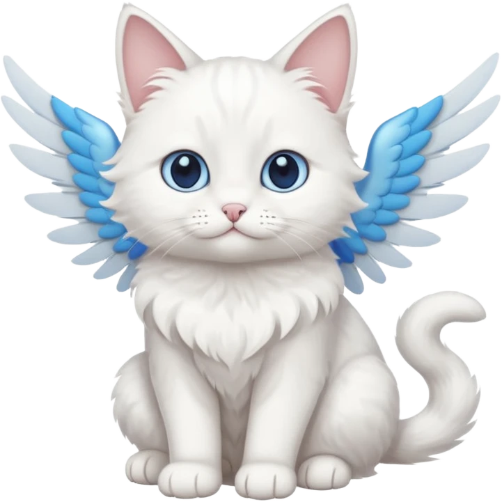 a white, little cat with blue eyes and white wings emoji