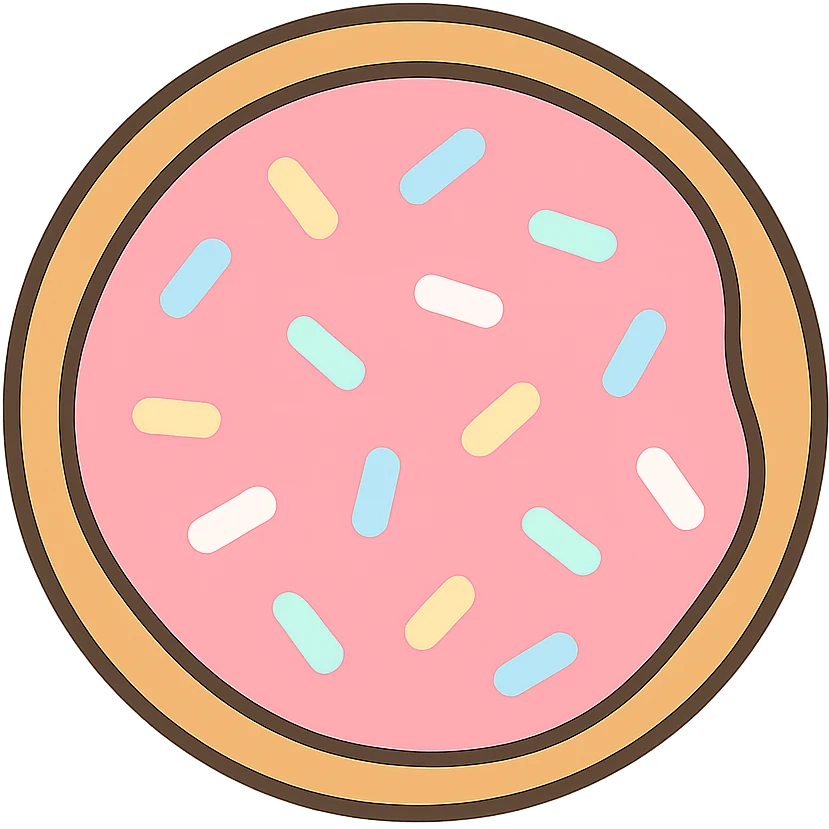 flat toon sugar cookie with pink icing and pastel sprinkles emoji