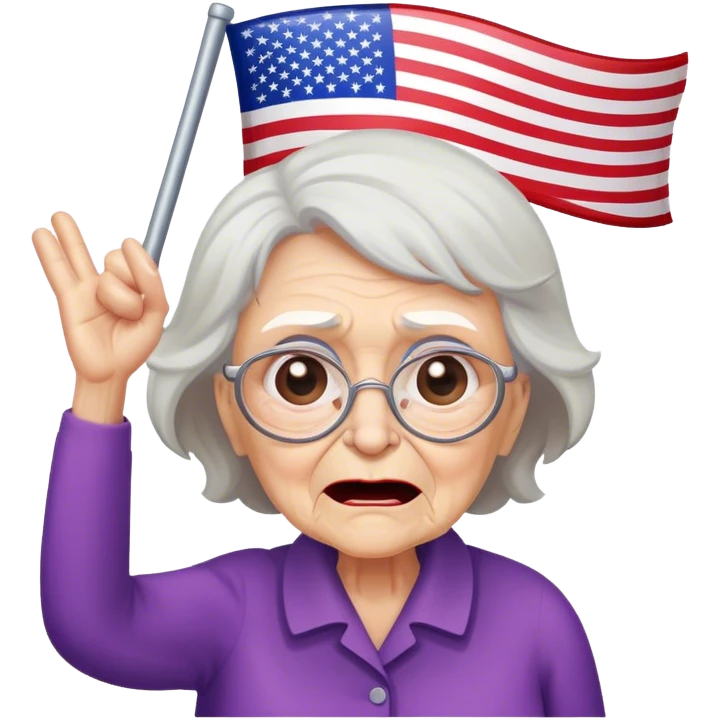 Old woman angrily waving upside down American flag emoji