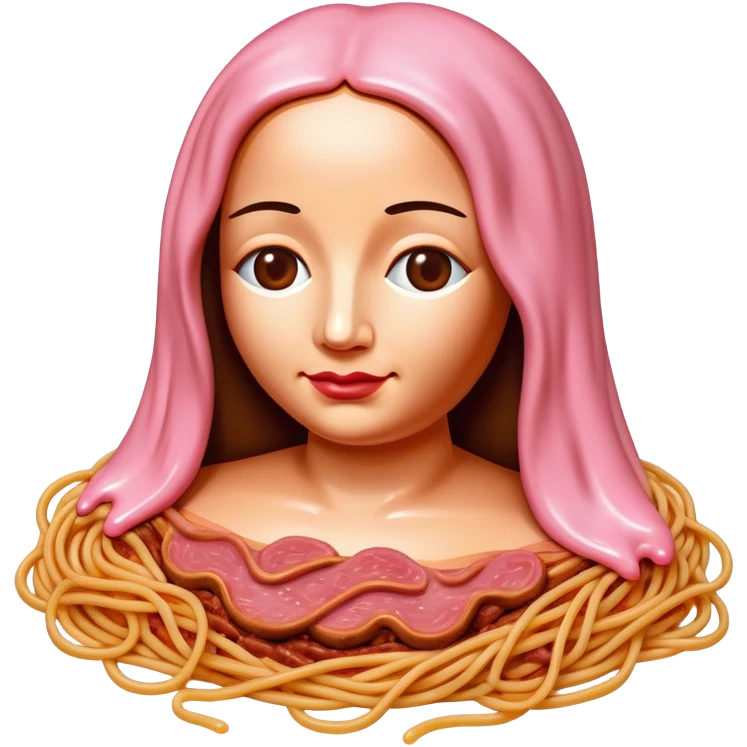 monalisa made of SPAM meat melted pink dripping sauce spaghetti portrait emoji