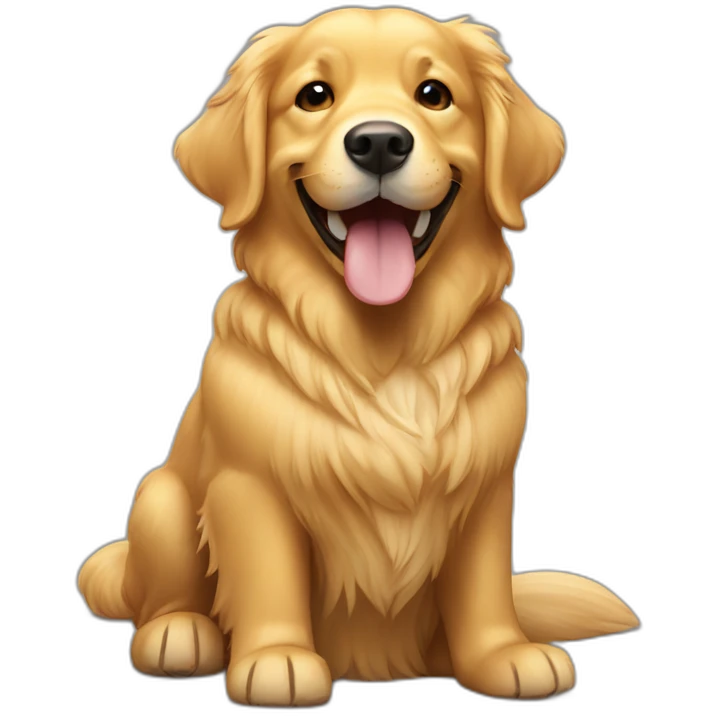 Golden retriever with big smile emoji