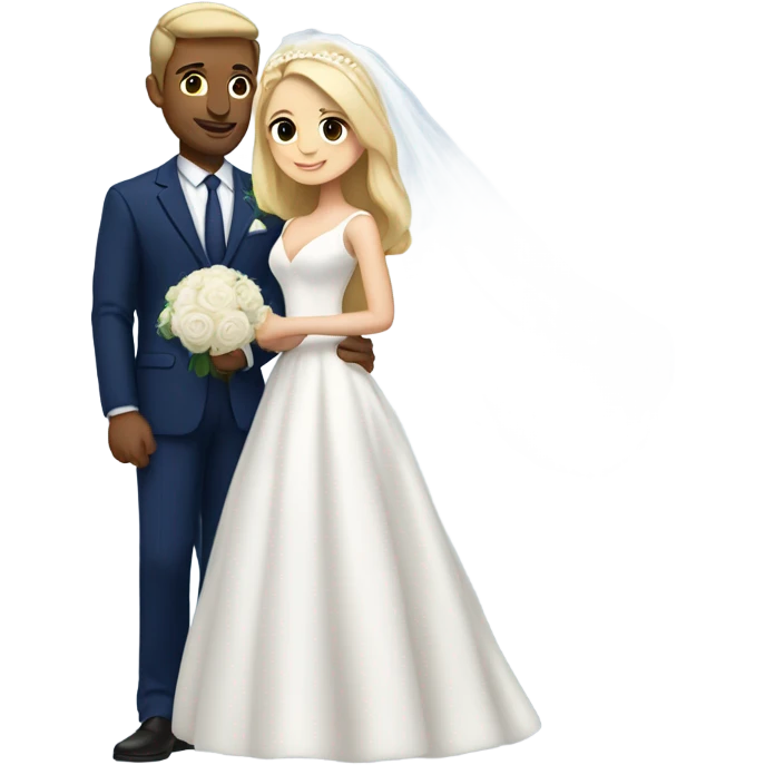 Puerto rican beard short hair with blue hat and navy blue suit getting Married with blond long hair girl with white  wedding dress  emoji