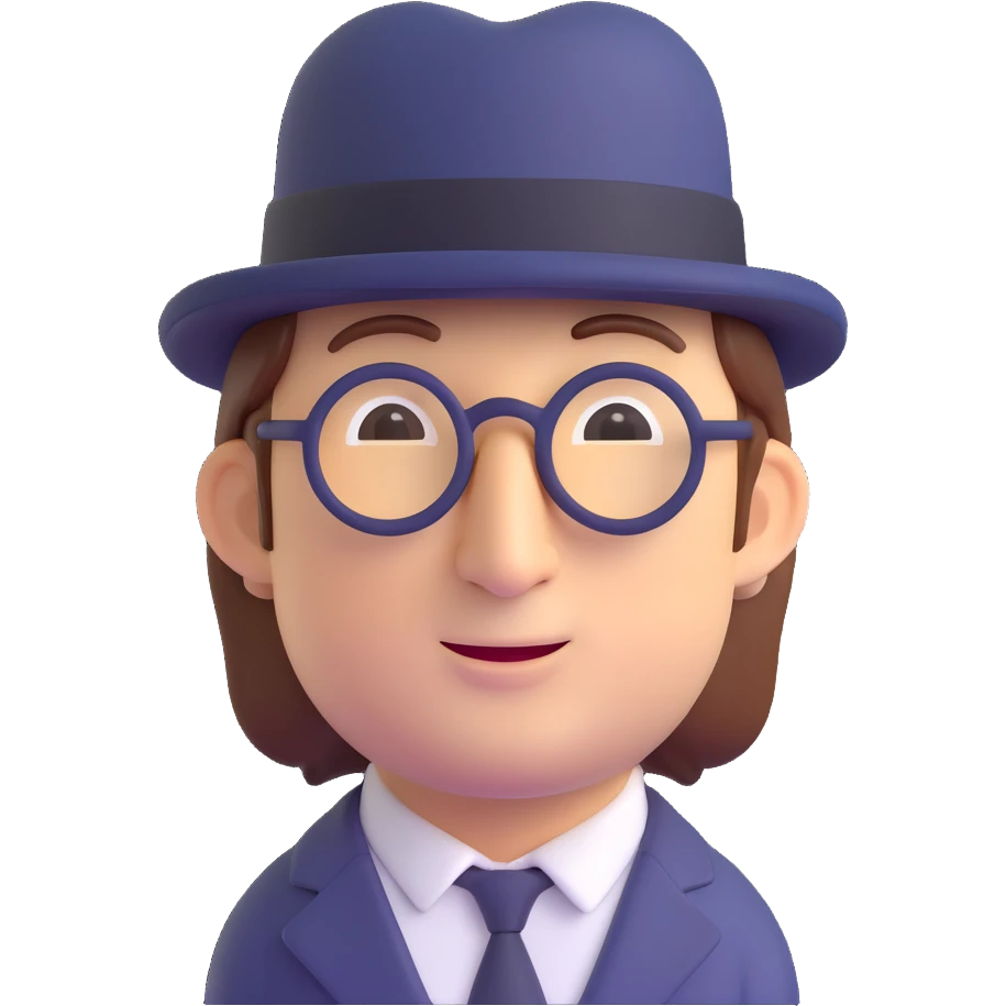 John Lennon wearing a bowler hat, 3D emoji style emoji