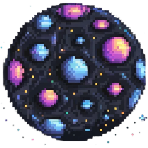 galaxy nebula orb, pixel art style, tiny stars and cosmic swirls emoji