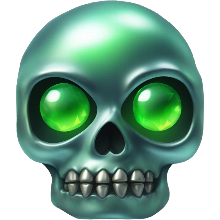 A metallic peralescent skull with glowing green gem eyes and black thorns emoji