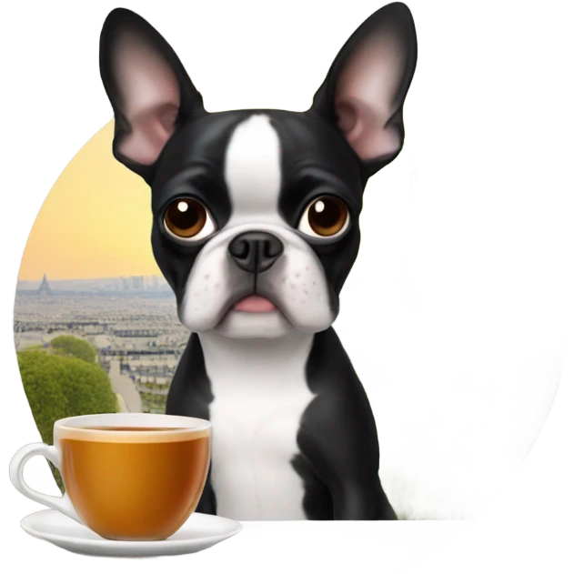 Boston Terrier sipping tea in paris  emoji