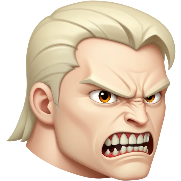 young angry man in profile view with sharp fangs and intense expression emoji