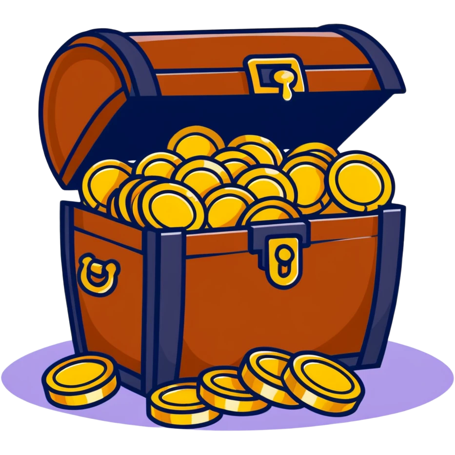 pirate treasure chest with gold coins emoji