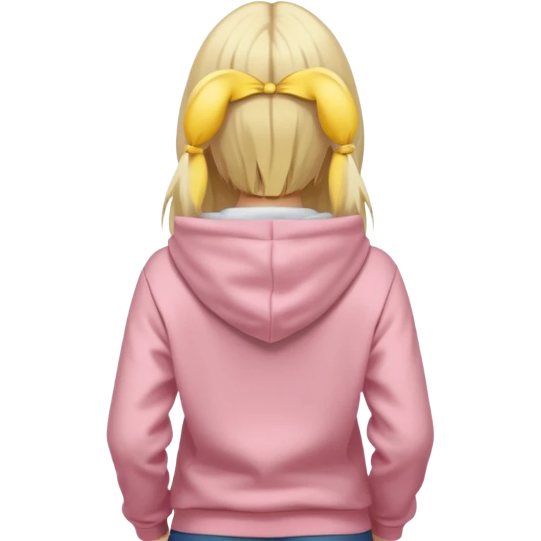 back view of a blonde with long hair, in light pink hoodie, iOS Apple emoji style emoji