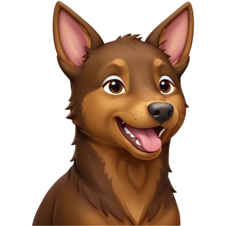 Cinematic Cute Yawning Brown and Tan Kelpie Portrait Emoji, Head tilted slightly with a dramatic, wide-open yawn, showcasing a smooth brown Fur with distinct tan highlights, floppy ears slightly drooping, round warm eyes barely open in drowsy contentment, Simplified yet irresistibly adorable features, highly detailed, glowing with a soft, cozy glow, high shine, relaxed yet expressive, stylized with a touch of whimsy, bright and endearing, soft glowing outline, capturing the essence of a sleepy yet affectionate herder, so drowsy it feels like it could stretch out of the screen and curl up for a nap! emoji