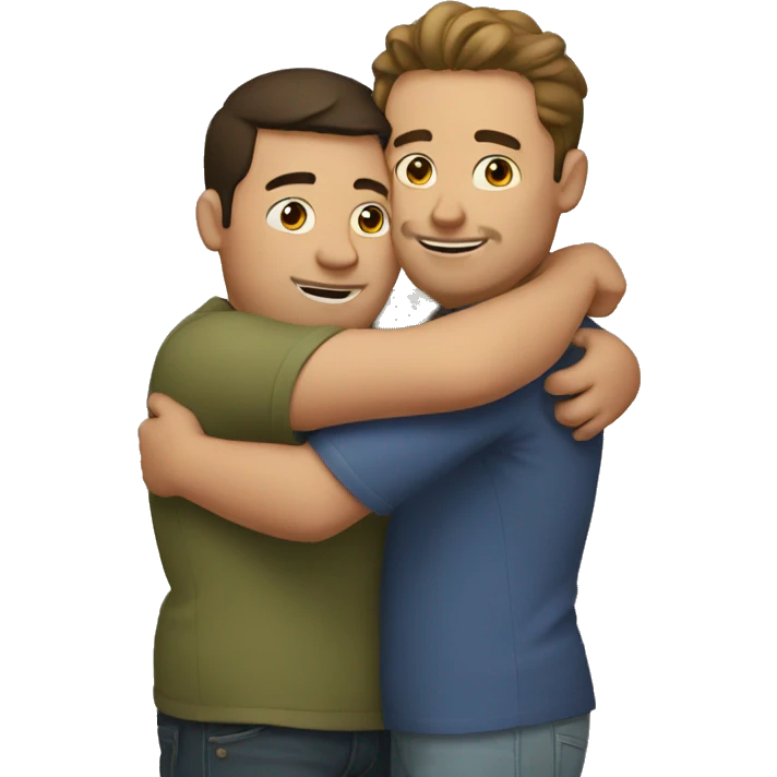 Two normal sized guy hugging a chubby guy  emoji