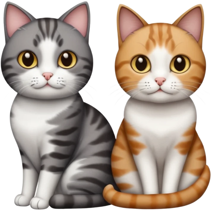 3 different coloured short haired cats including; a dark brown tabby and white cat, and a dark grey and white  emoji