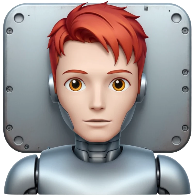 male robot with vibrant hair color and metalic face emoji
