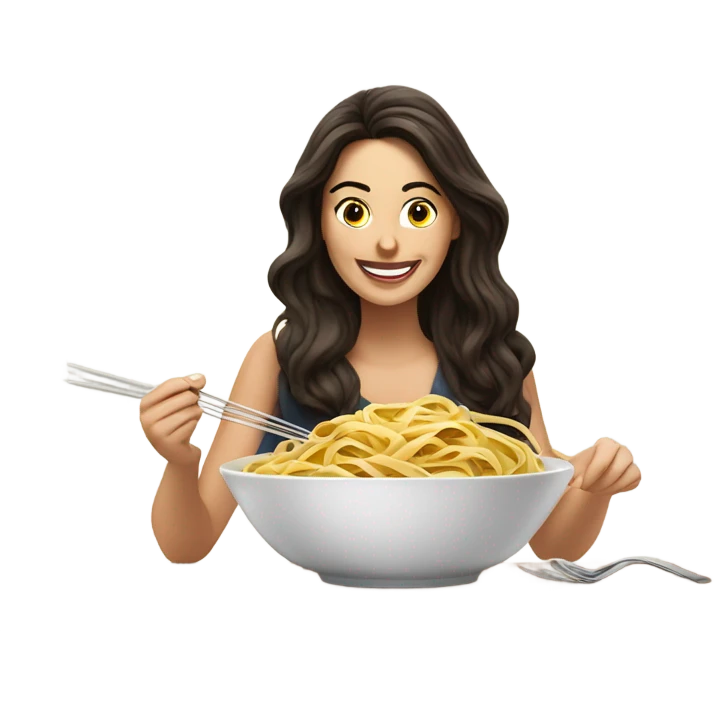 Gorgeous brunette slurping linguine  emoji