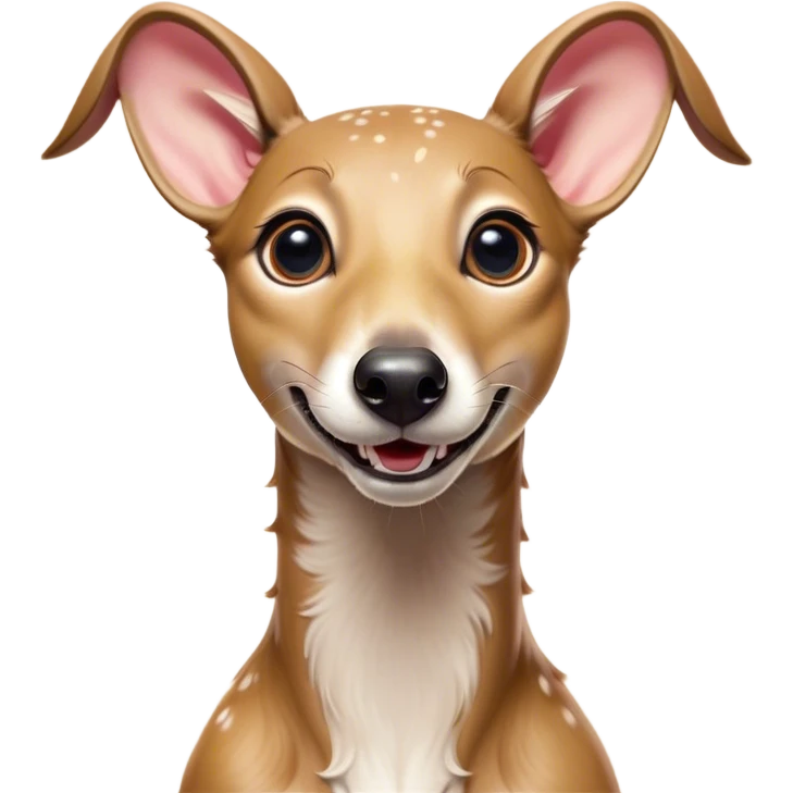 Cinematic Comical Fawn Greyhound Portrait Emoji, Head tilted dramatically with an exaggeratedly amused expression, featuring a striking fawn Fur with subtle elegance, wide, expressive eyes filled with playful disbelief, Simplified yet hilariously expressive features, highly detailed, glowing with a slightly sassy glow, high shine, dramatic yet playful, stylized with an air of cheeky charm, bright and endearing, soft glowing outline, capturing the essence of a spirited and over-the-top racer, so meme-worthy it feels like it could side-eye its way into internet fame instantly! emoji