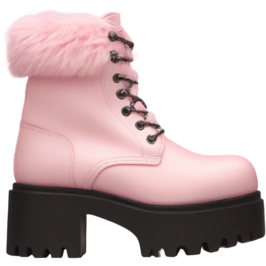 Platform UNIF boots pink fur emoji