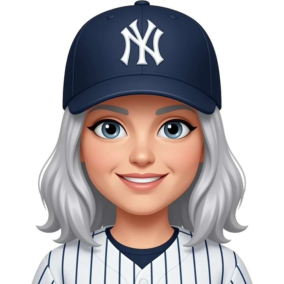 Female gray hair ny yankee with ny yankee hat saying wowt emoji