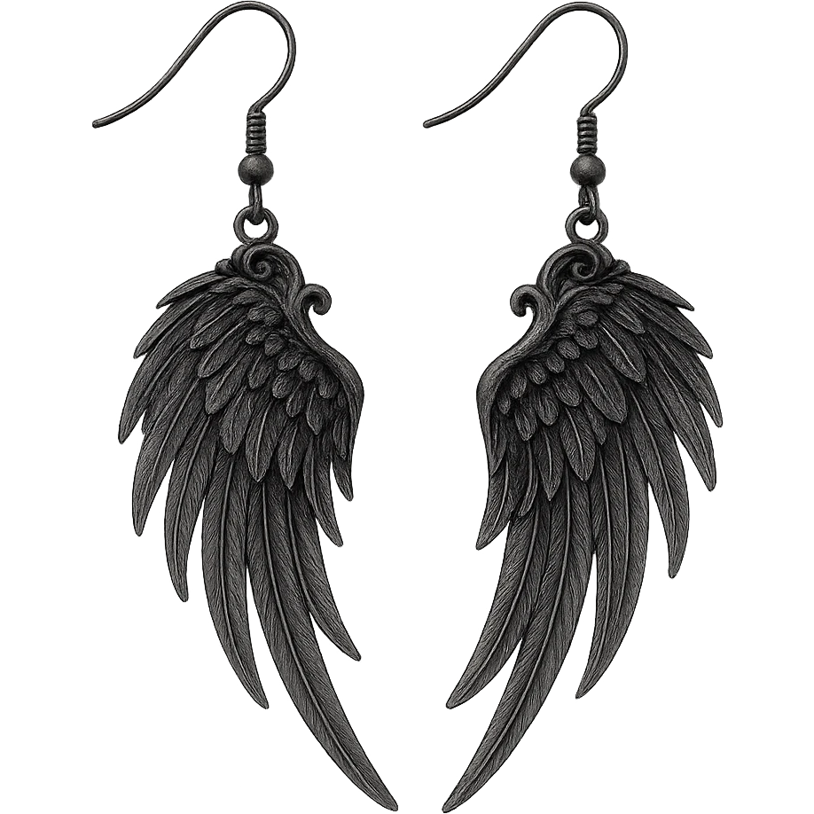 goth earrings, black angel wing, ethereal gothic, delicate emoji