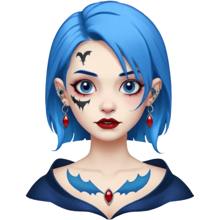wampire with blue hair and face tattooed and extra big earing emoji