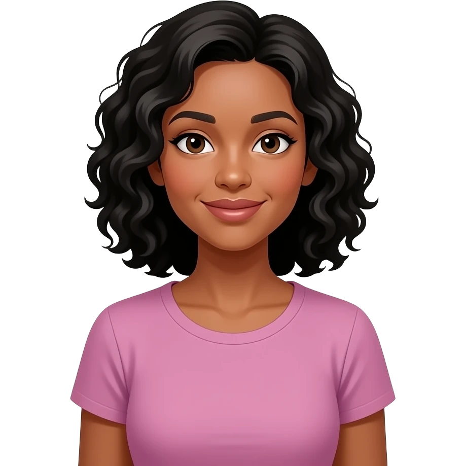A medium-light skinned woman with shoulder-length black curly hair at the grocery store emoji