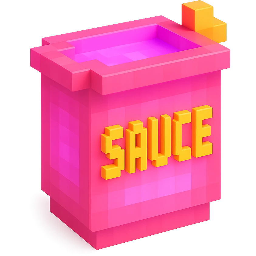 сделай соус из фастфуда розовый светящийся с надписью sauce, no background  emoji