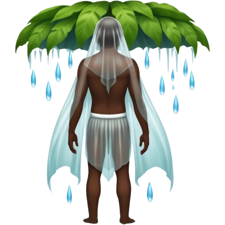 full body dark skin forest spirit man from behind under waterfall veil emoji
