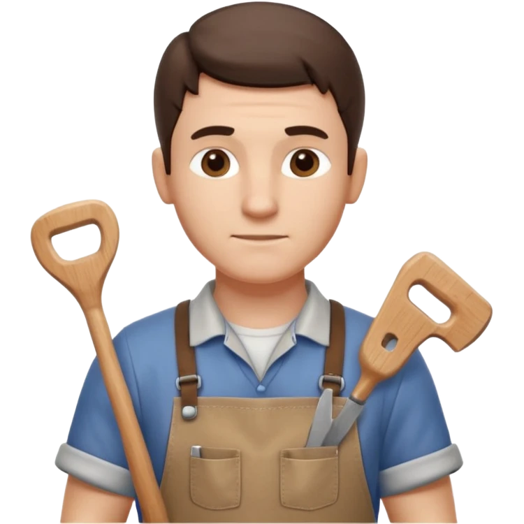 carpenter portrait, head and shoulders only, wearing work apron, wooden tools visible, focused friendly expression, workshop vibe, 3D cartoon, mobile game icon style, clean background, no text, no watermark
 emoji