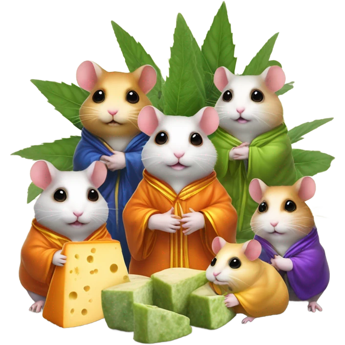 alien hamster cult with cheese and weed emoji