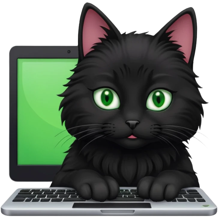 black cat working on a computer. emoji