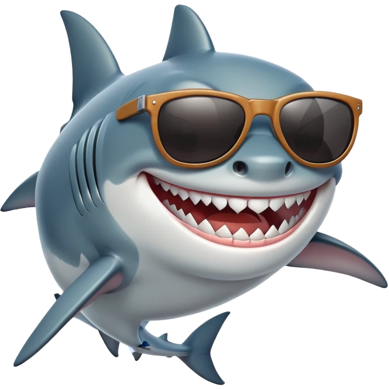 cartoon shark smiling with white teeth wearing dark sunglasses emoji