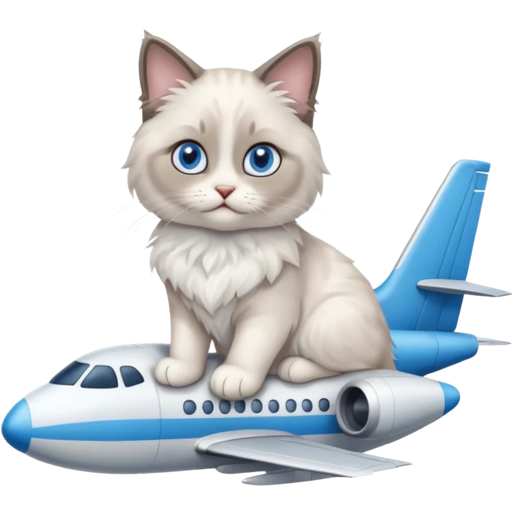 Cute ragdoll cat on an airplane. Should sit on top of the plane, cat is way bigger than airplane emoji