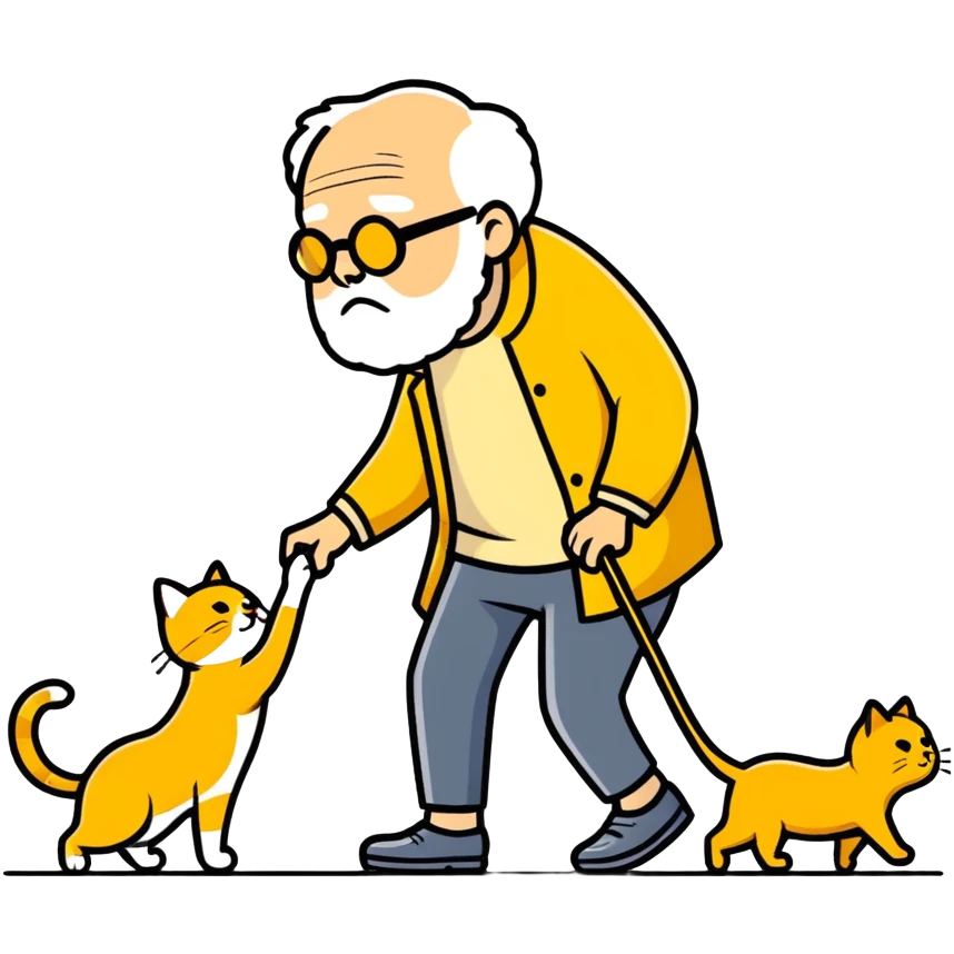 old blind man stepping on golden cat emoji