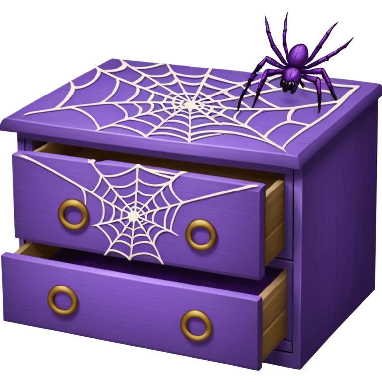 purple spider webs on an open drawer with dusted stuff emoji