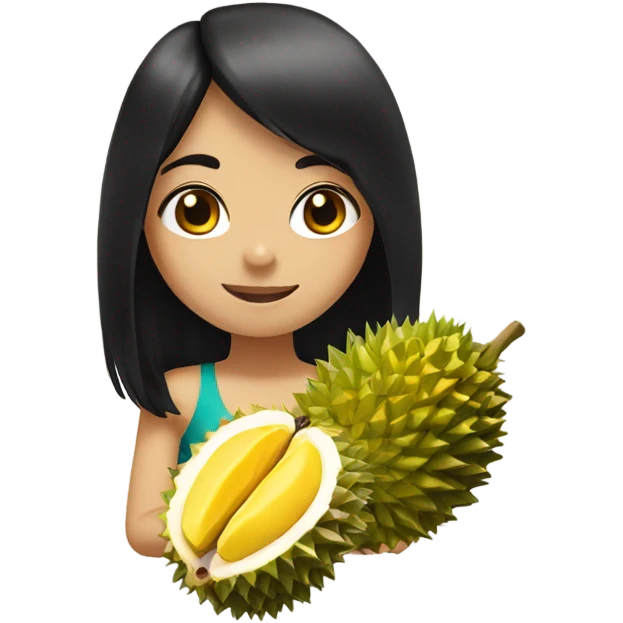 Girl with black hair with durian fruit emoji