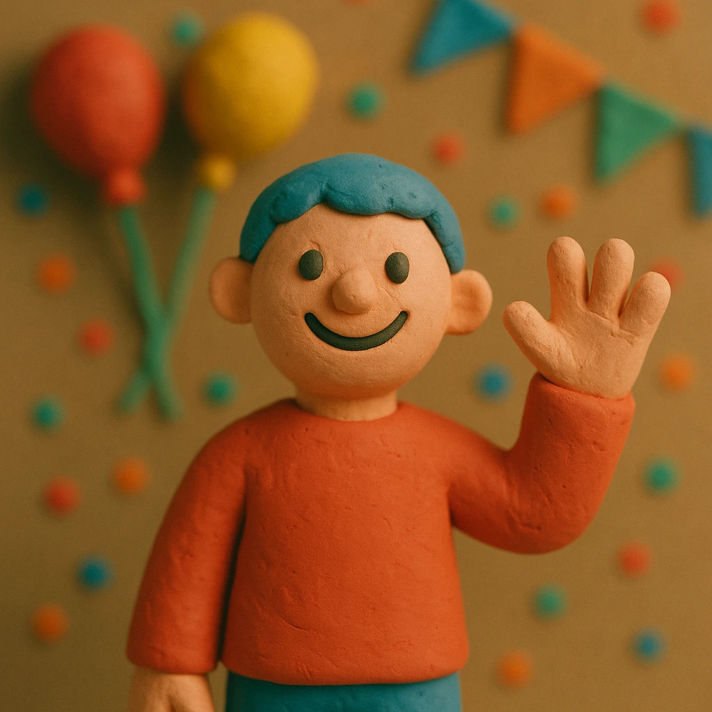 figure waving and smiling, festive background emoji