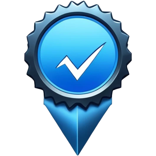 blue verification badge with a jagged circular edge and a dark checkmark in the center, emoji
