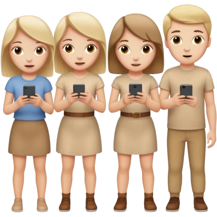 4 white girls and 2 white boys in beige clothes are playing together  emoji