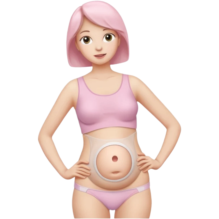  a woman, mid 60, focus on belly, wearing an ostomy bag emoji