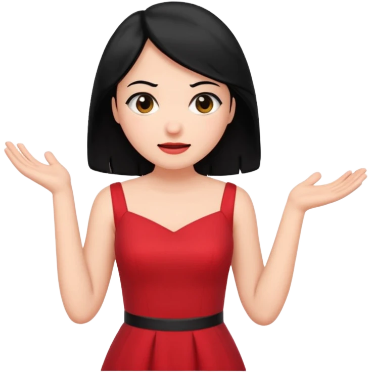 빨간옷을 입고 검정머리를 가진 여성이 모르겠다는 듯이 어깨를 올리는 제스처를 하고있음 🤷🏻‍♀️ emoji