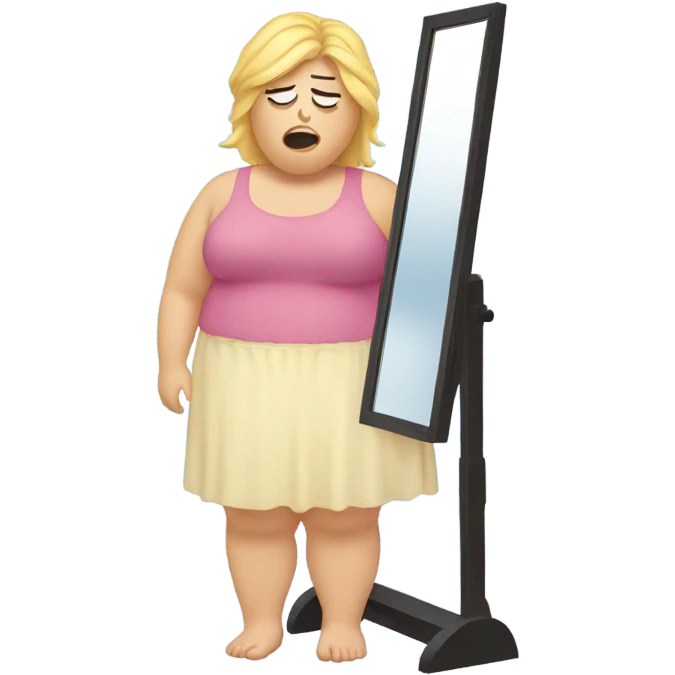 overweight blondie woman at mirror crying emoji