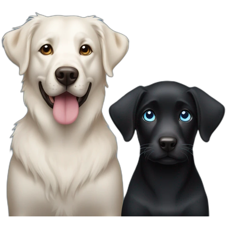 2 dogs black labrador and a berger australien with blue eyes emoji