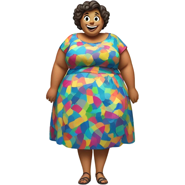 drunk obese woman wearing dress smiling emoji