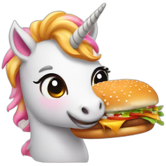 cute unicorn slapped with hamburger emoji
