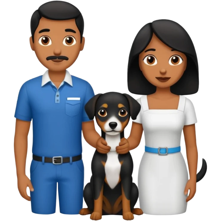 Pareja de novios, pelo negro ambos, y con dos perritos pincher en brazos emoji