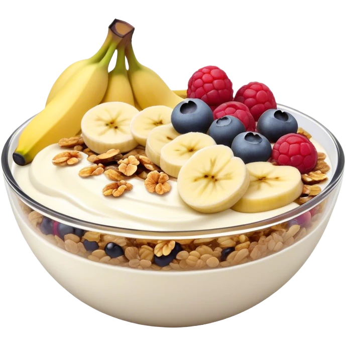 yoghurt bowl with banana, berries and granola emoji